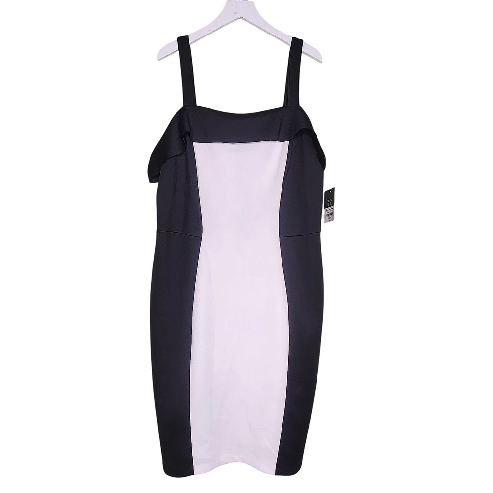 Black White Bodycon Dress‎ Sleeveless Ruffle Strap Stretch Project RUNWAY XL